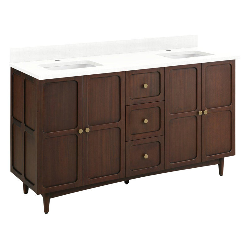 72" Delavan Vanity With Rectangular Undermount Sinks, Feathered White Quartz, 8" Widespread, 72"