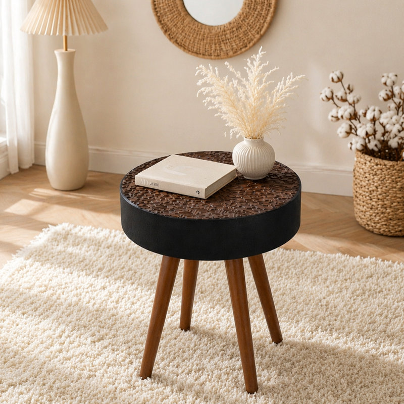 Table ronde, petite table d'appoint, table de chevet pour le salon, la chambre à coucher, le bureau, Brow/Black