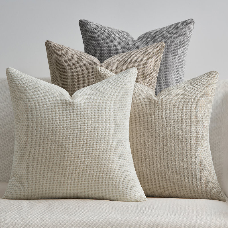 Throw Pillow Covers Soft Decorative Chenille Pillow Covers Cushion Covers, Cream, Square 18"