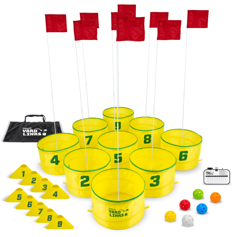 GoSports Yard Links Golf Outdoor Lawn Game Set, Tee Markers and 6 Balls, 9 Buckets