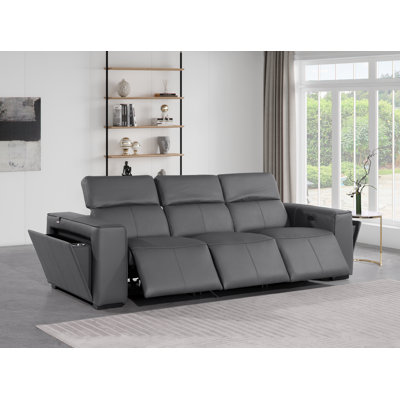 Top Grain Italian Leather Modular Power Triple Reclining Sofa With Power Headrests