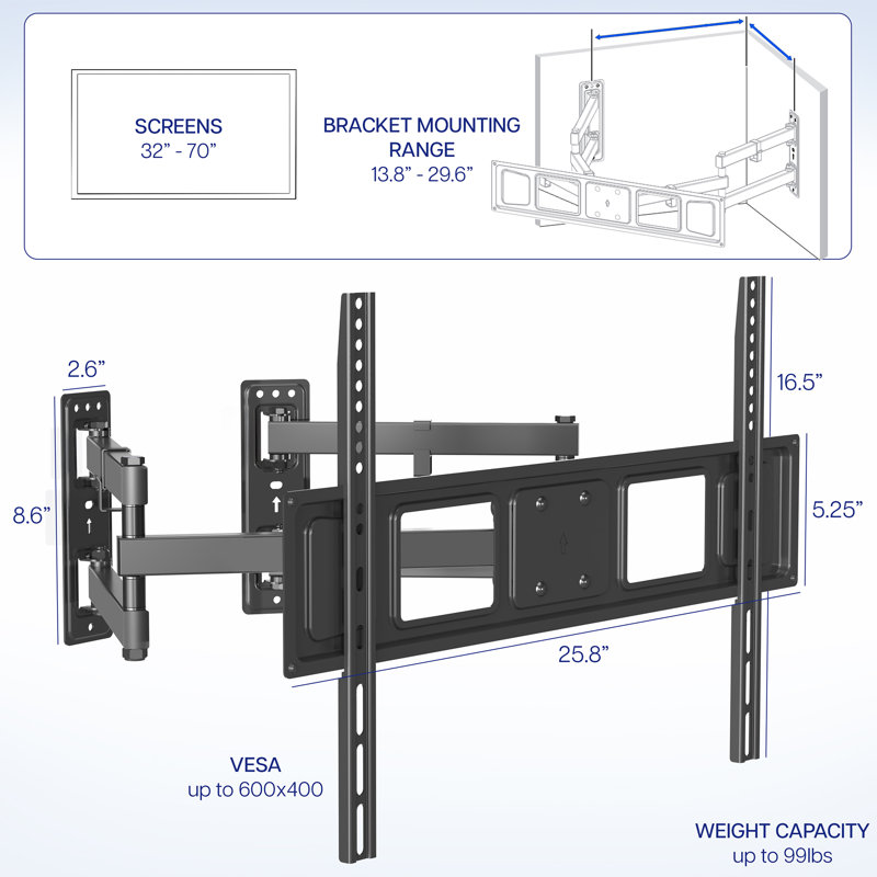 VIVO Full Motion Articulating Corner Wall TV Mount Bracket for 32" to 70" Flat Screen
