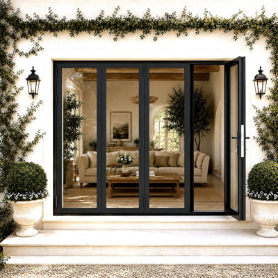 Porte pliante noire l 120 po x H 80 po en verre pliable à gauche pliable (3 + 1)