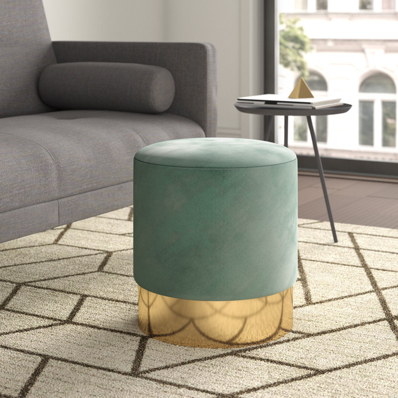 Aine 39cm Wide Velvet Round Standard Ottoman, Green