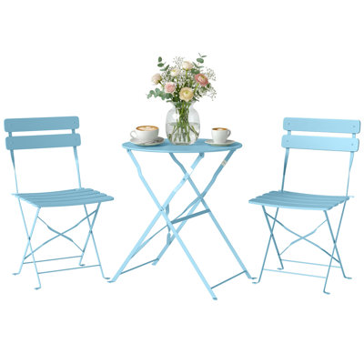 Outsunny 3 Piece Folding Bistro Set Round Bistro Table Set Light Blue