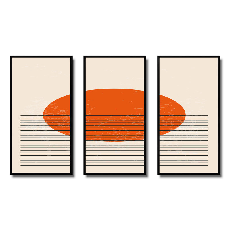 Minimal Geometric Compostions of Elementary Forms XIII - Ensemble de 3 reproductions sur toile flottantes, Cadre noir