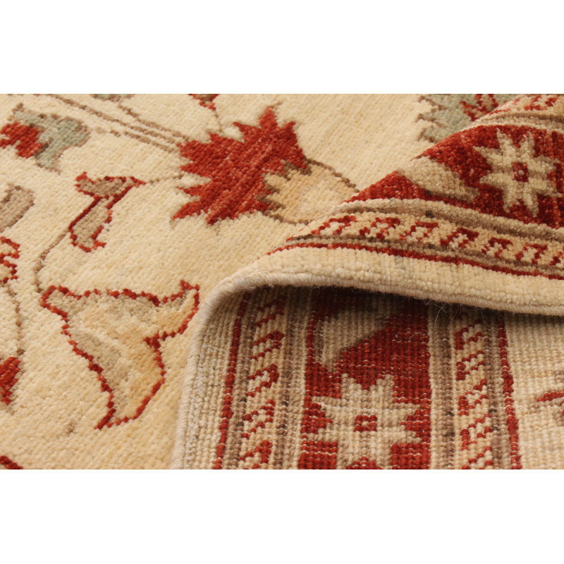 Tapis de couloir crème en tapis décoratif laine de conception unique 2 pi 6 po x 9 pi 9 po noué à la main new age ushak
