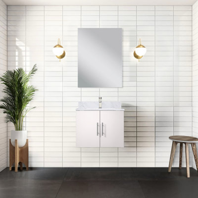 Glossy White Bath Vanity - 24 In. W X 22 D Marble Countertop & Included Mirror Soft Close, Abundant Storage Space, Scratch And Stain For Bathroom 18 Roomy In Cabinet, To Scratches Stains