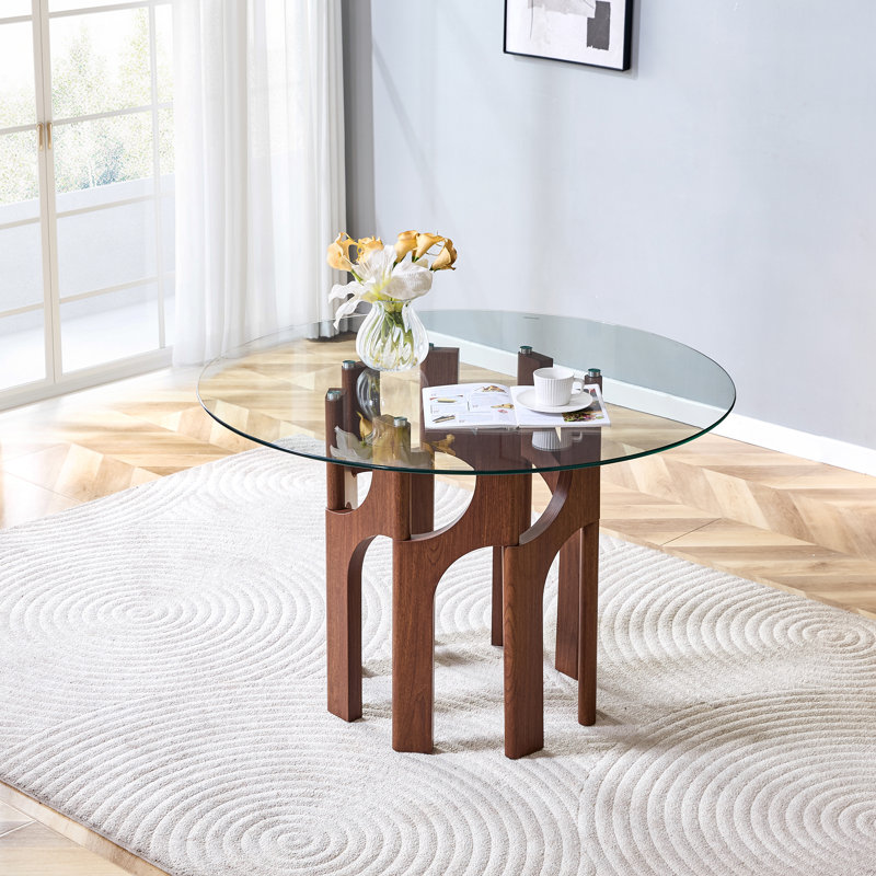 Table de salle à manger compacte et moderne, base en MDF noyer, idéale pour les petits espaces