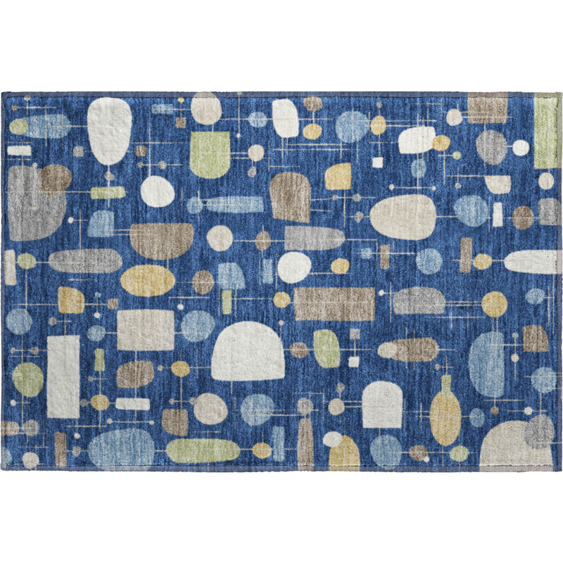 Premium Machine Washable Mayfield AMF2393 Geometric Rug, 1'8" x 2'6", Navy