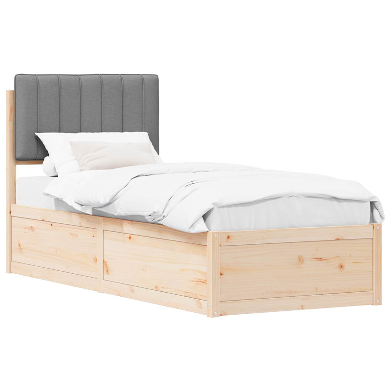 Solid Wood Bed Frame, 80 x 200cm, Light Grey