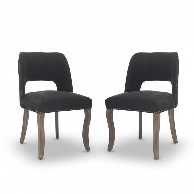 Ensemble de 2 chaises de salle à manger rembourrées en bois, Noir