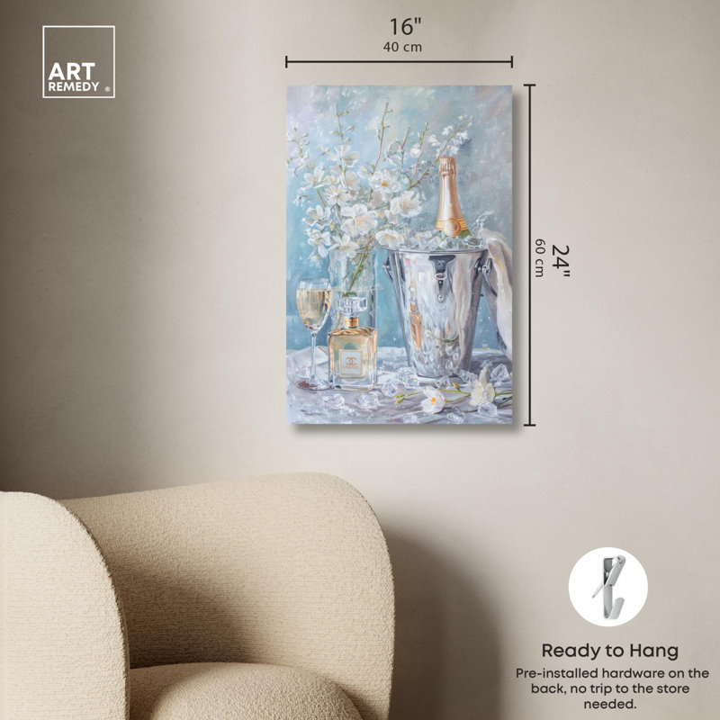 Illustration de mode sur toile Champagne Champagne, 24" H x 16" W, Toile tendue sur cadre, Ne s’applique pas