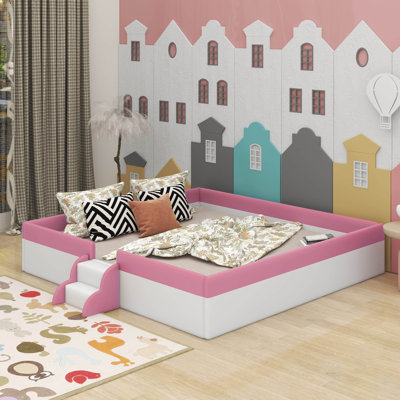 Upholstered Daybed Frame With Fence And Stairs