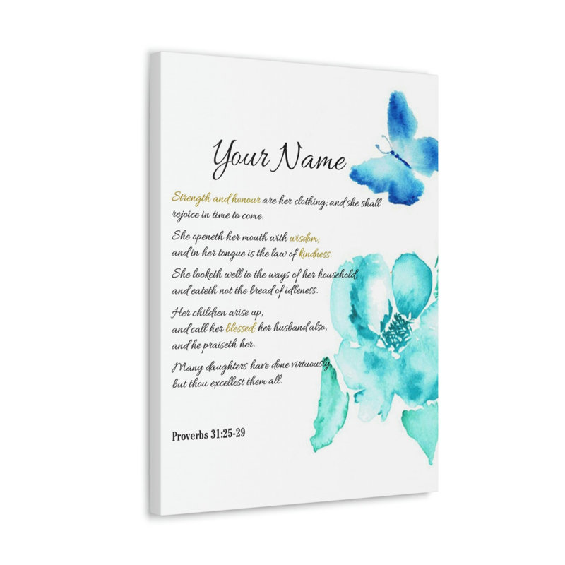 She Is Strong Proverbs - No Frame Print on Canvas, 30cm H x 24cm W x 1.25cm D