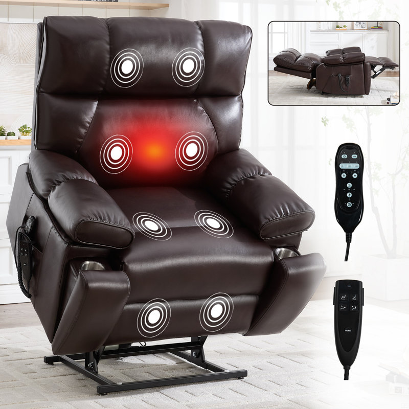 Leatheraire Heat Massage Dual Motor Infinite Position Up To 350 LBS Large Electric Power Lift Recliners, Dark Brown