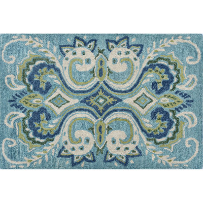 Adelaide Hand Hooked Aqua/Green/Ivory Wool Rug