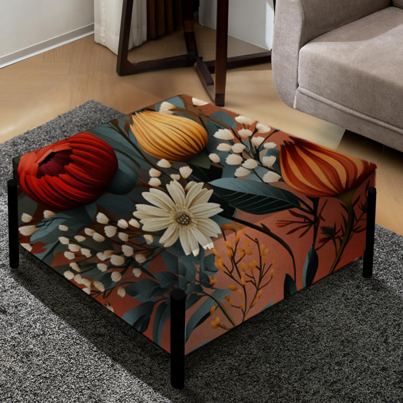Motif floral rustique de style bohémien - grand repose-pieds carré floral