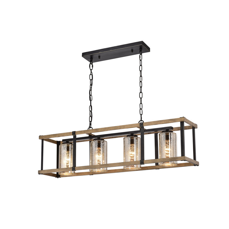 Milligan 4 - Light 26.2" Faux Wood Grain and Antique Black Kitchen Island Rectangle Pendant