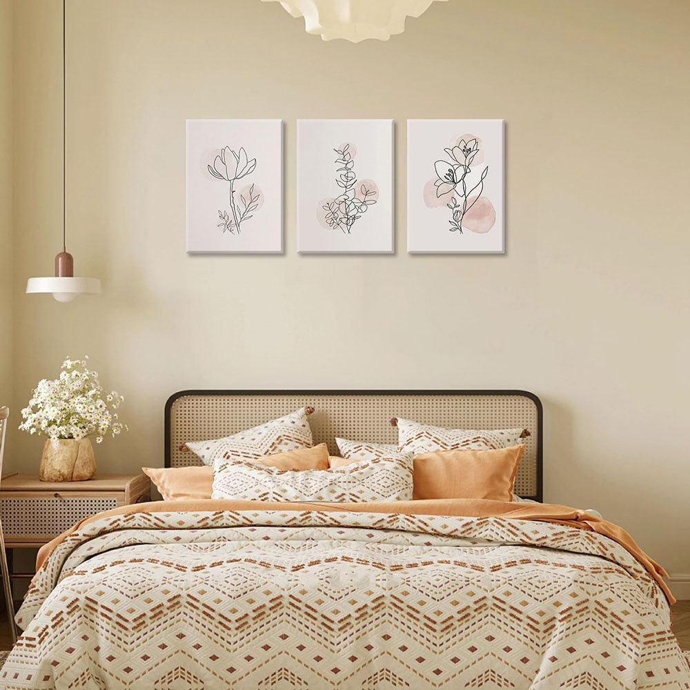3 Piece Boho Floral Line Canvas Wall Art Abstract Botanical Wall Art Neutral Botanical Pictures Wall Decor Minimalist Flowers Line Art Prints For Livi