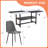 Table And Chair Set.71*35.4 Inch  And  Spliced Dining Table With Storage Function In The Middle Of The Table Legs.Paired With 6 Chairs Made Of Dark  Lnen Fabric.Iron Pipe Spraying Legs.-1732781760-1732781775