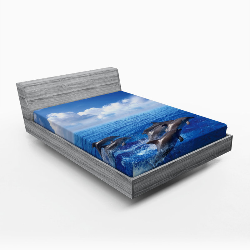 Queen Size Blue Ocean Print Microfiber Fitted Sheet