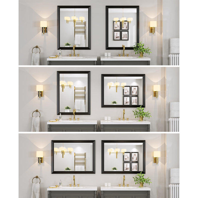 Amara Tempered Glass Mounted Wall Mirror, 48" x 30", Light Yellow Wood