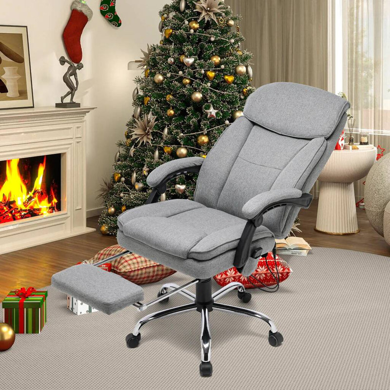 Chaise de bureau ergonomique inclinable avec fonction de massage et tissu respirant - Design pour un confort et un soutien ultimes, gris clair