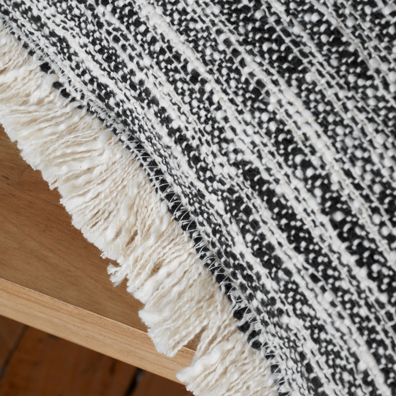 Textured Frayed Edge Table Runner, Black