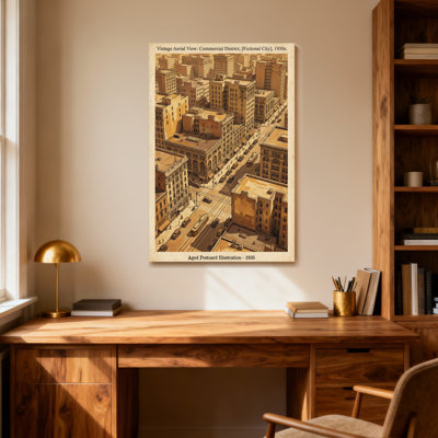 Scenic & Cityscapes Vintage Aerial View Commercial District Cityscape 1930s