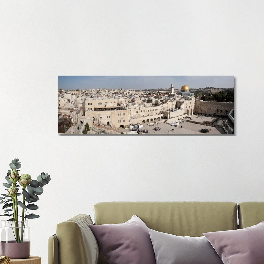 Tourists Praying At A Wall, Wailing Wall, Dome Of The Rock, Temple Mount, Jerusalem, Israel #3 by Panoramic Images - Wrapped Canvas Panoramic Print