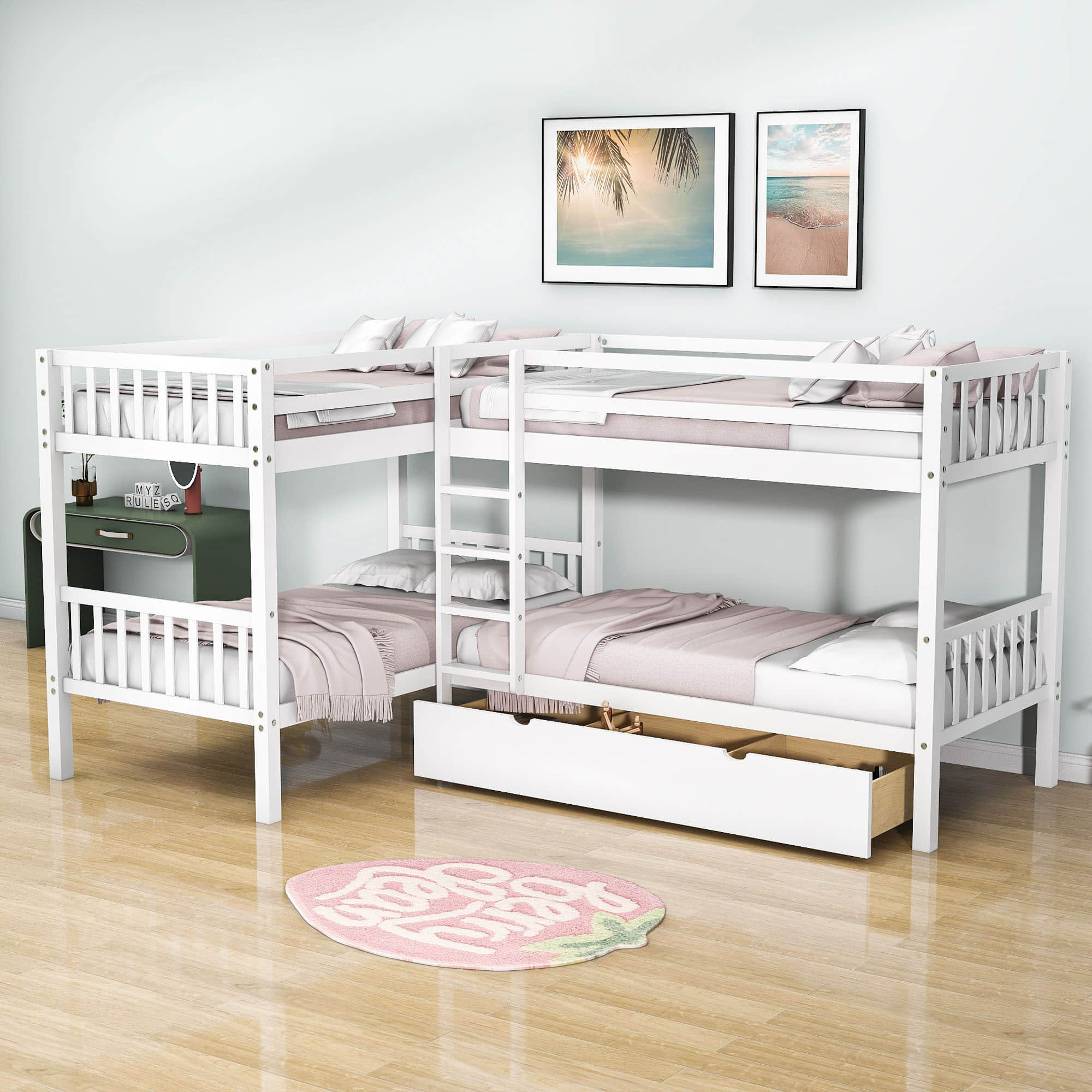 YUNMA Twin Size L-Shaped Bunk Bed With Three Drawers | Wayfair