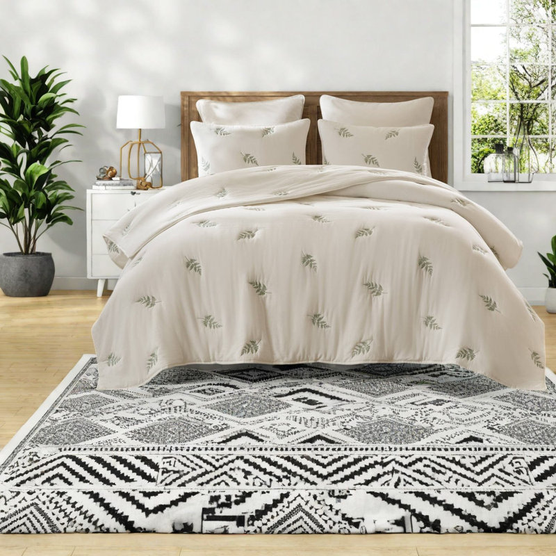 Ensemble de literie, courtepointe 100% coton, grand blanc sauge botanique
