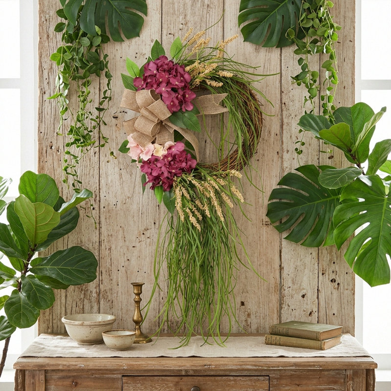 17.72 Inch Hydrangea Wreath Rustic Style Garden Decor