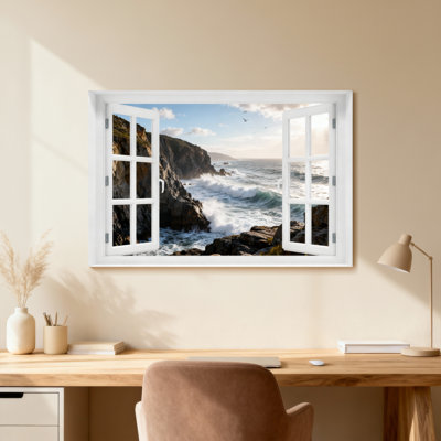 Landscape & Nature Ocean Waves Rocky Coastline Sunset Sky Seagulls Mountains Horizon