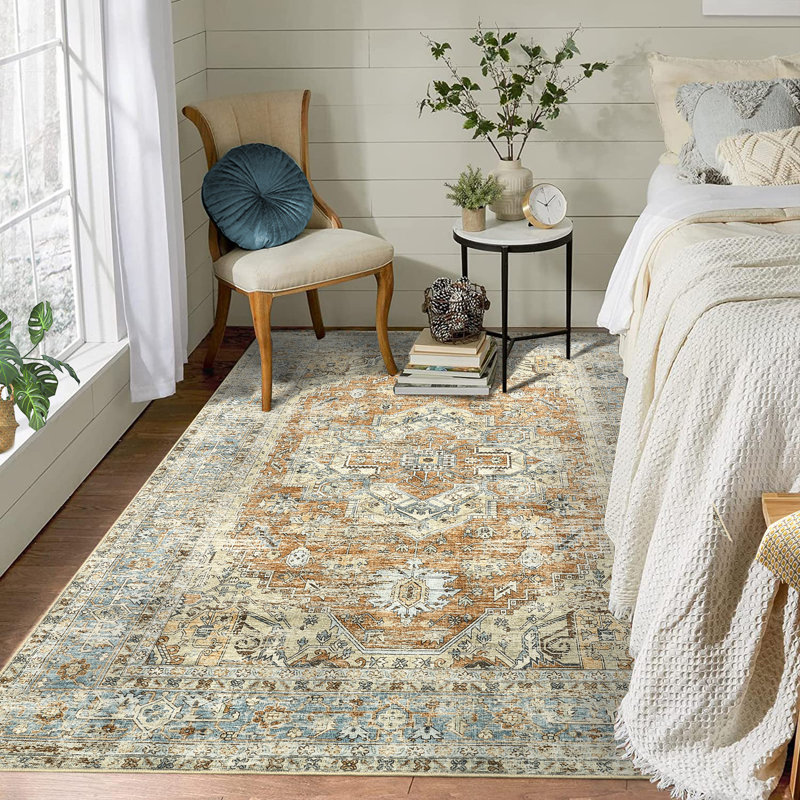 Ruelu Washable Vintage Floral Area Rug for Living Room, Rectangle 10' x 13'