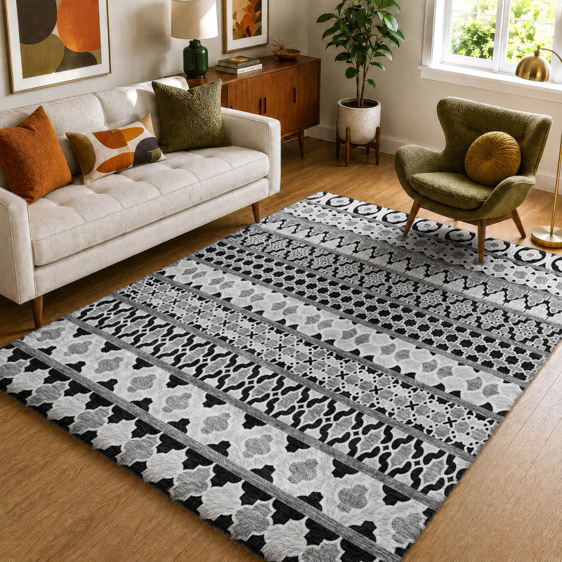 Tapis bohème shggy de rêve lavable à la machine de qualité supérieure, Black, 3' x 5'