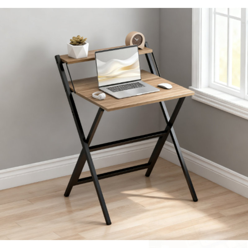Bureau d'ordinateur pliable avec tablette pour moniteur, H 34,1 po x l 25,8 po x P 17,7 po, Noyer