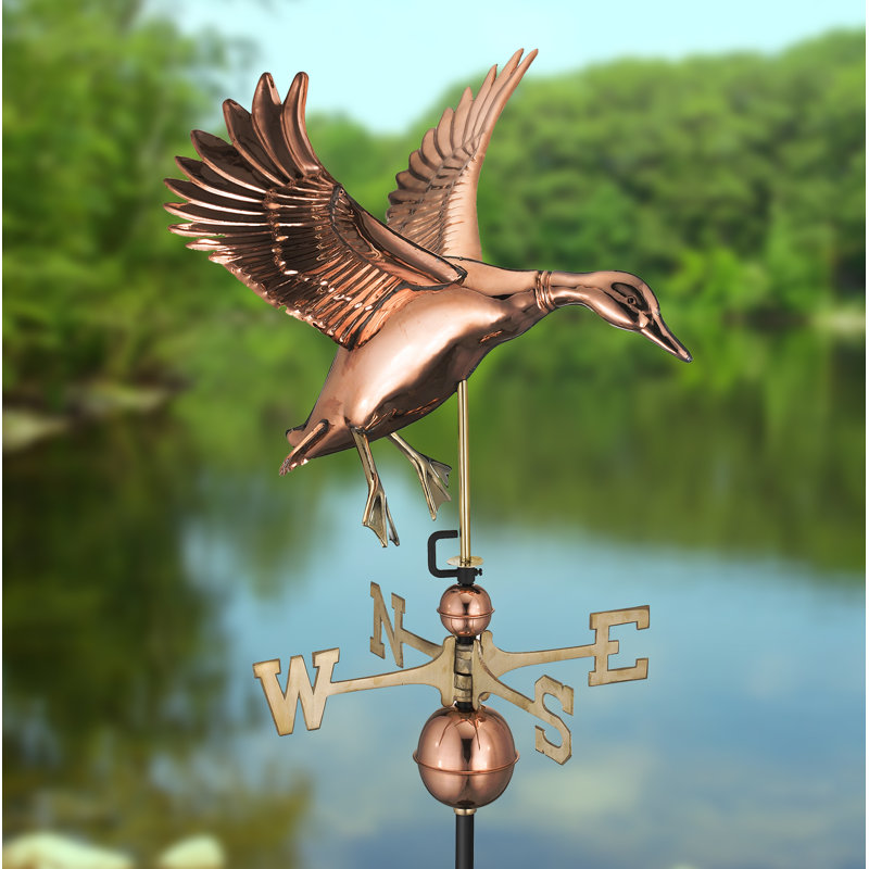 Polished Copper Landing Duck Weathervane with Brass Directionals