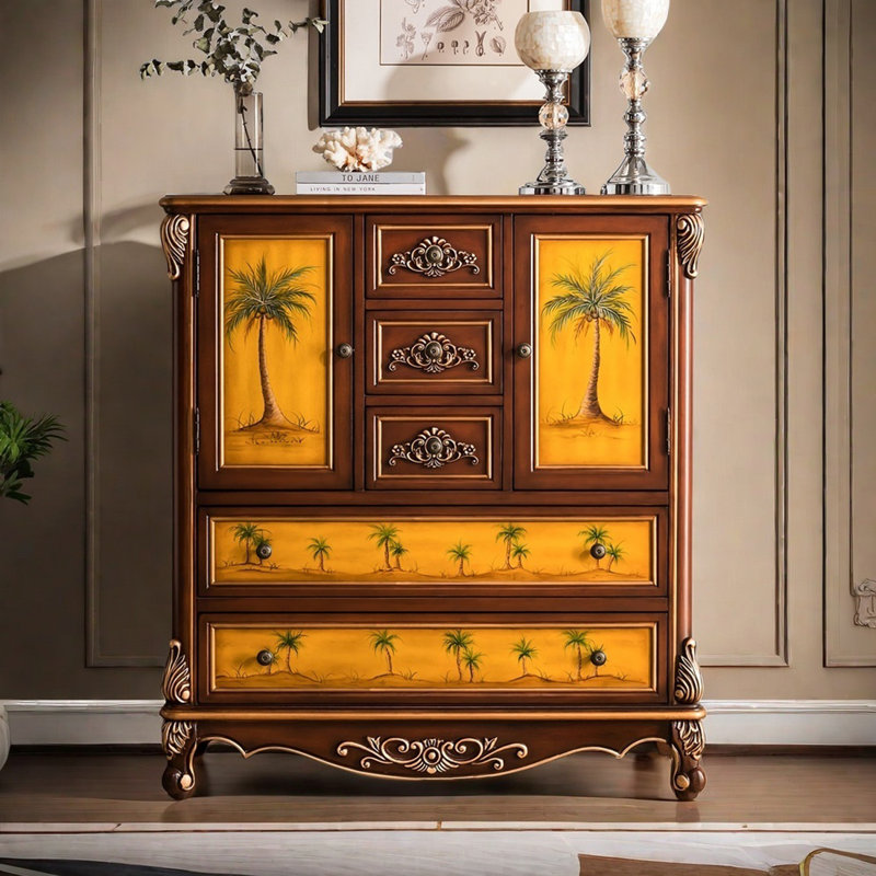 Buffet décoratif vintage en bois massif peint à la main