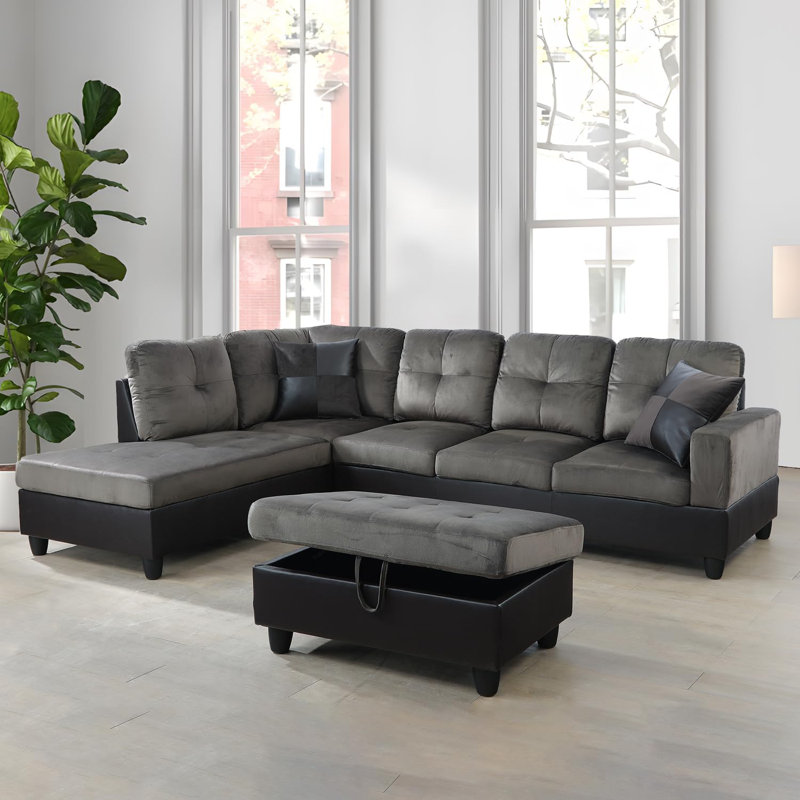 3-piece Flannel  Sectional Sofa, Left Hand Facing, Taupe