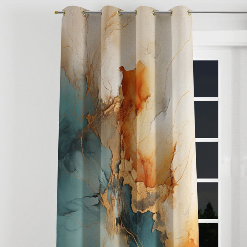 Avdulla - Modern Velvet Grommet Curtain - Room Darkening - 1 Panel, 52" W x 95" L, Golden Grommets