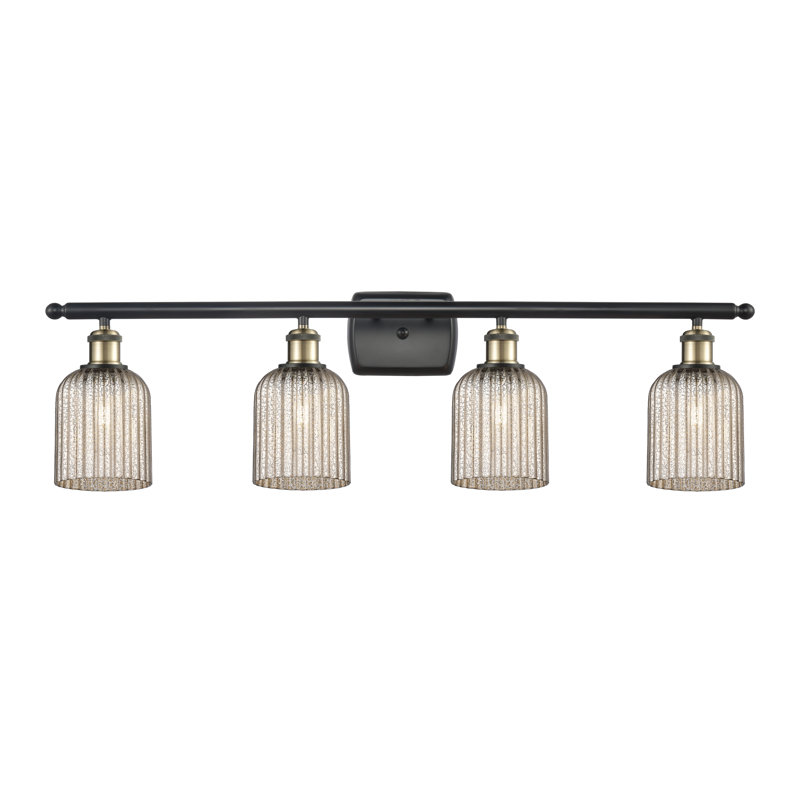 Fiennes 4 - Light Dimmable Vanity Light, Black Antique Brass, Metallic Gray