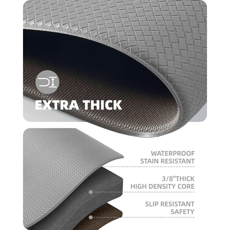 Tapis de cuisine antidérapant Dionisios, Gris clair, Rectangle 1 pi 5 po x 2 pi 5 po + Tapis de couloir