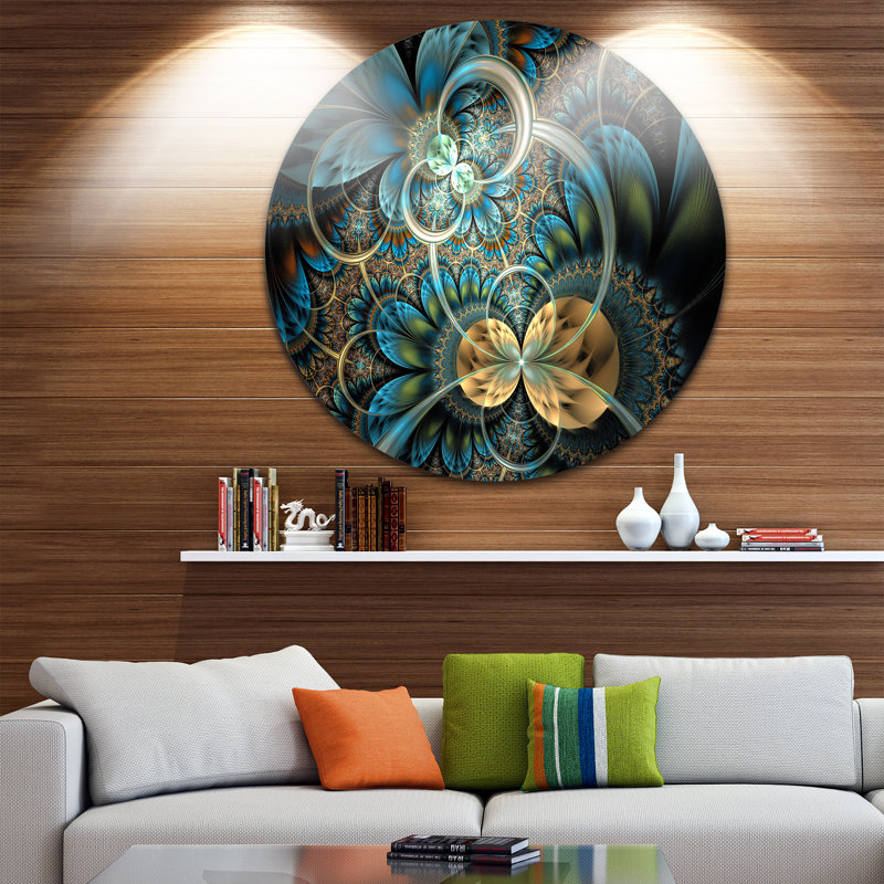 «Symmetric Blue Gold Fractal Flower», impression, H 36 po x l 36 po x P 1 po, Métal