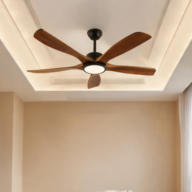 Ventilateur de plafond encastré en bois naturel organique avec une lame de 72 pouces, une télécommande et un éclairage à DEL intégré