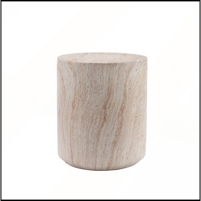 Table basse ronde cylindrique haute en oxyde de magnésium (MgO) imitation travertin, pour intérieur et extérieur, 15,94 x 18,31 pouces.
