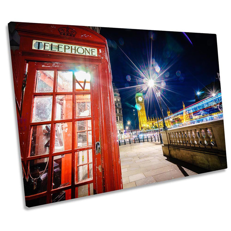Red London Telephone Box - Wrapped Canvas Print, 30.5cm H x 45.7cm W