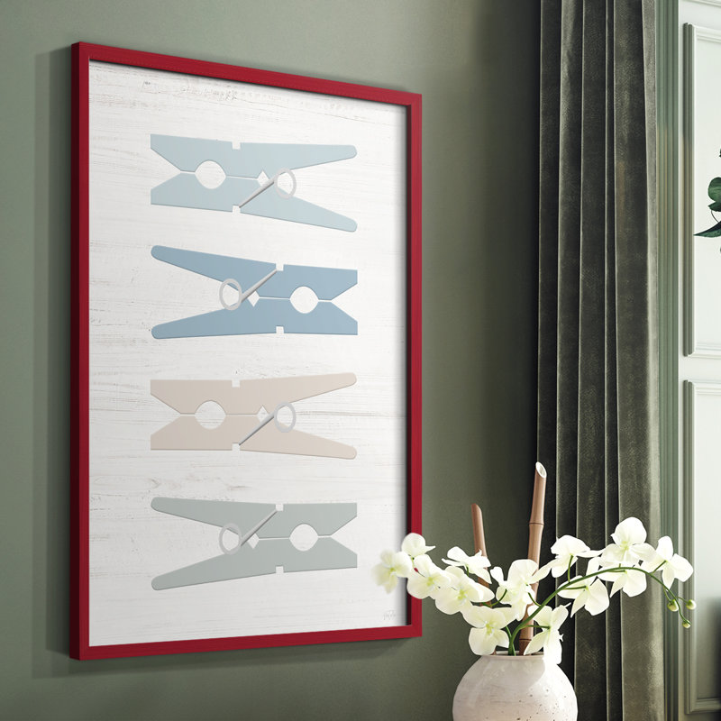 «Laundry Pins», reproduction encadrée - bois massif, Rouge, H 10 po x l 8 po