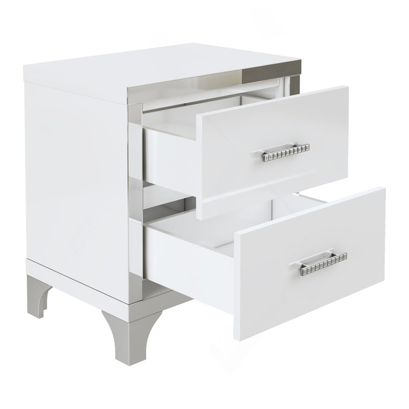 Table de chevet élégante avec poignée en métal et table de chevet à miroir avec 2 tiroirs pour la chambre à coucher et le salon